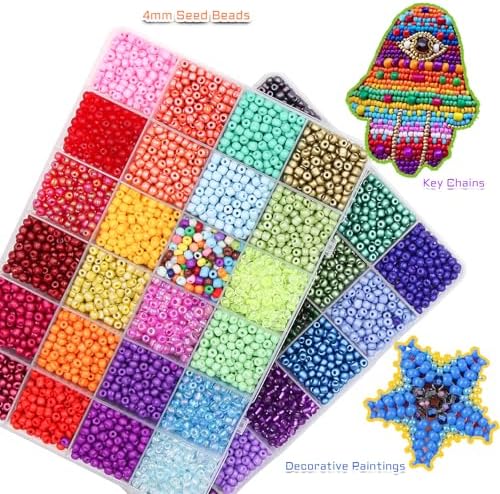 EuTengHao 81600pcs Glass Seed Beads Craft Beads 6/0,8/0,12/0 Multi-Size for DIY Bracelet Necklaces Crafting Jewelry Making Supplies with Beading Needles Elastic Strings (144 Colors, 2mm&3mm&4mm)
