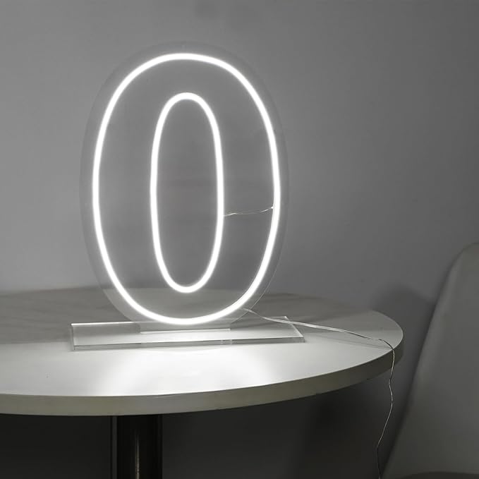 Number 0 Neon Sign Light, 16.54" Cool White USB Battery Powered Led Neon Sign for Party Wedding Anniversary Decor Light Sign (Number 0)