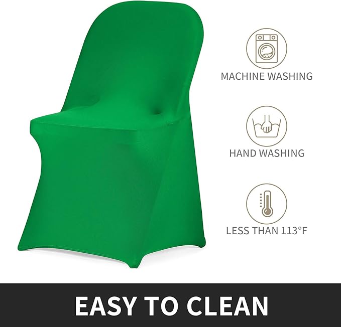 Peomeise Stretch Spandex Folding Chair Cover for Wedding Party Dining Banquet Event (Emerald,12pcs)
