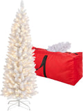 6ft White Pre-Lit Slim Artificial Christmas Tree - 260 Warm White LED Lights, 600 Realistic Tips, Foldable Metal Stand - Family & Pet-Friendly, Easy Setup for Holiday Magic