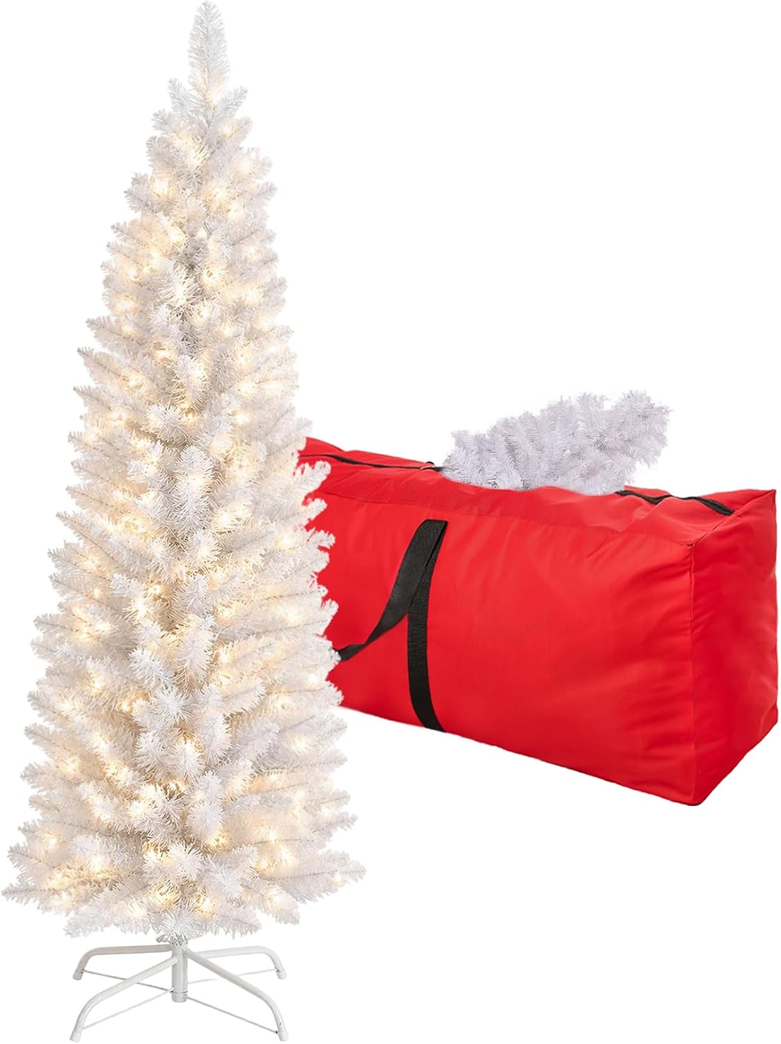 6ft White Pre-Lit Slim Artificial Christmas Tree - 260 Warm White LED Lights, 600 Realistic Tips, Foldable Metal Stand - Family & Pet-Friendly, Easy Setup for Holiday Magic