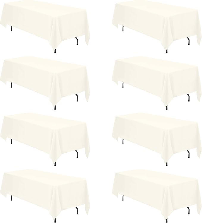 BRILLMAX 8 Pack Ivory Tablecloths 70 x 120 Inch for 6ft or 8ft Rectangle Tables - Rectangular Bulk Linen Polyester Fabric Washable Cloth Cover for Wedding Reception Banquet Birthday Party