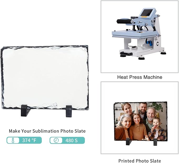 PYD Life 12 Pack Sublimation Photo Slates Rock Blanks 5.5 x 7.5 Inch Bulk Stone Frame White with Display Holder for Heat Transfer Printing