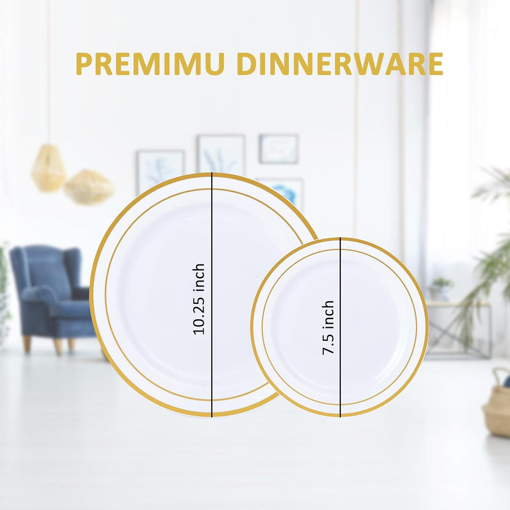 Gold Plastic Plates, MCIRCO 100 Pieces Disposable Party Plates for Weddings, ...