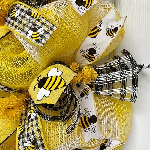 Spring Wreath, Luxury Handmade - Bee Our Guest” Front Door Decor, 24 or 28 Inch