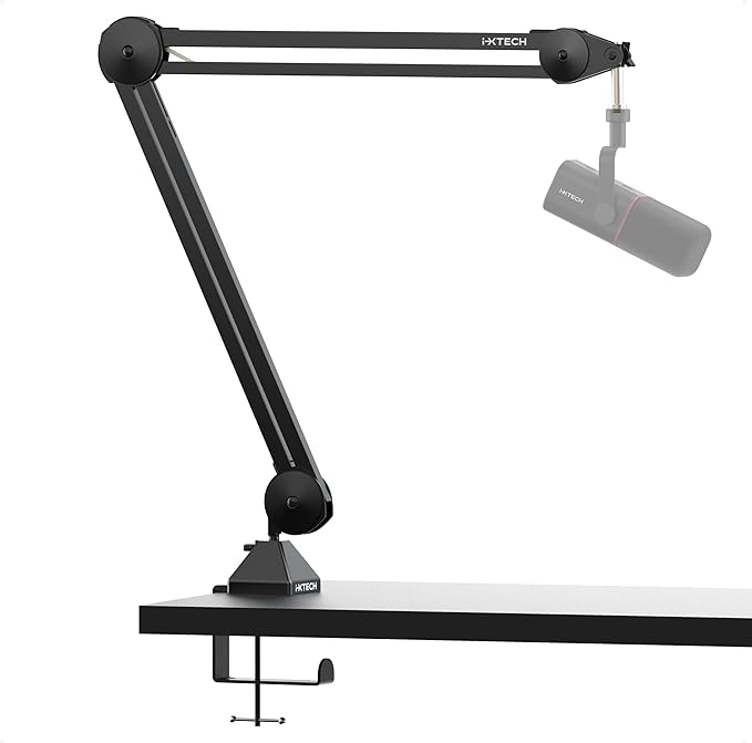 IXTECH Microphone Boom Arm Stand, Heavy Duty Adjustable Mic Stand with Cable Ties, Desk Mount Arm Stand for Gaming Streaming Podcasting.