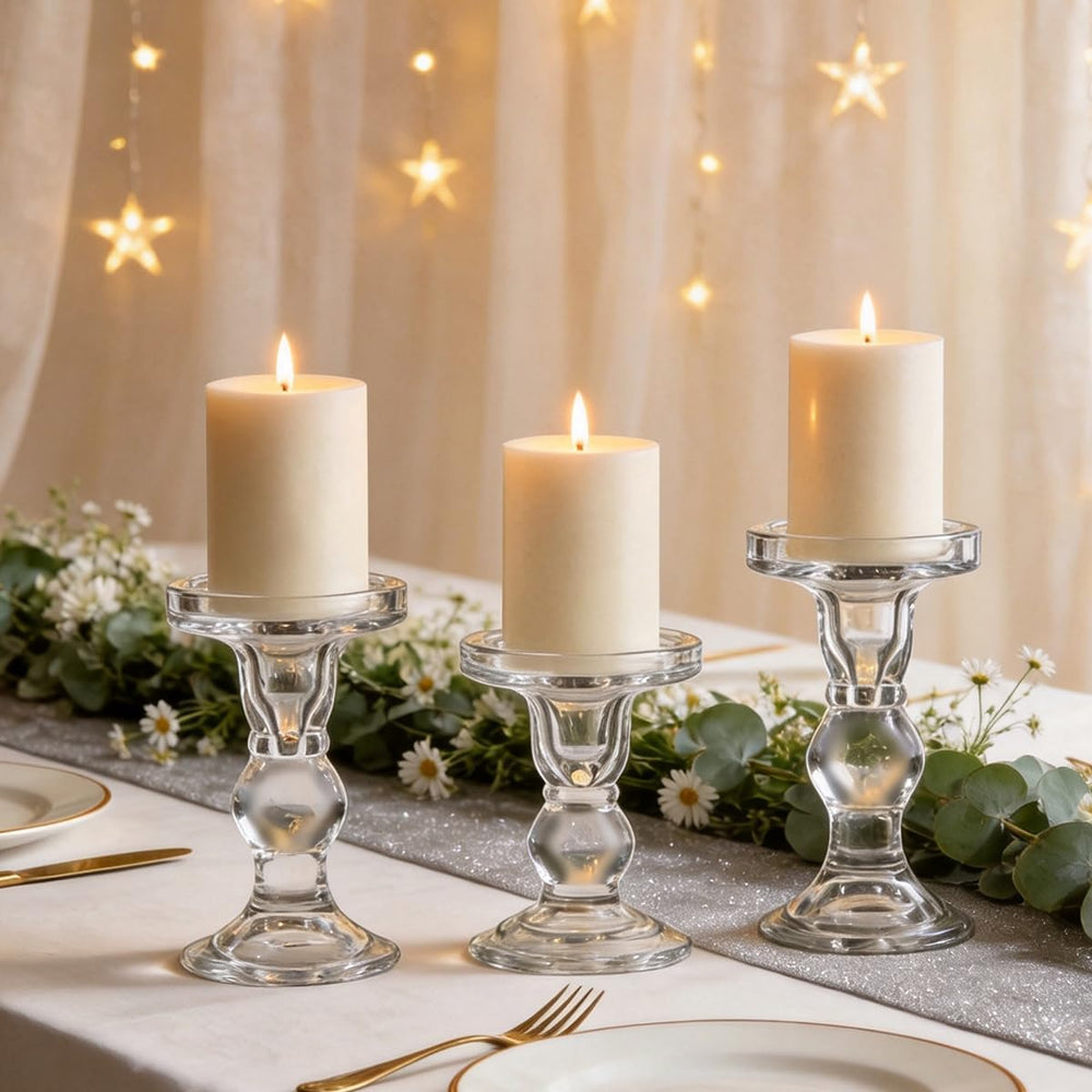 12 Pcs Candle Holders for Pillar Candles, Clear Crystal Candlestick Holder