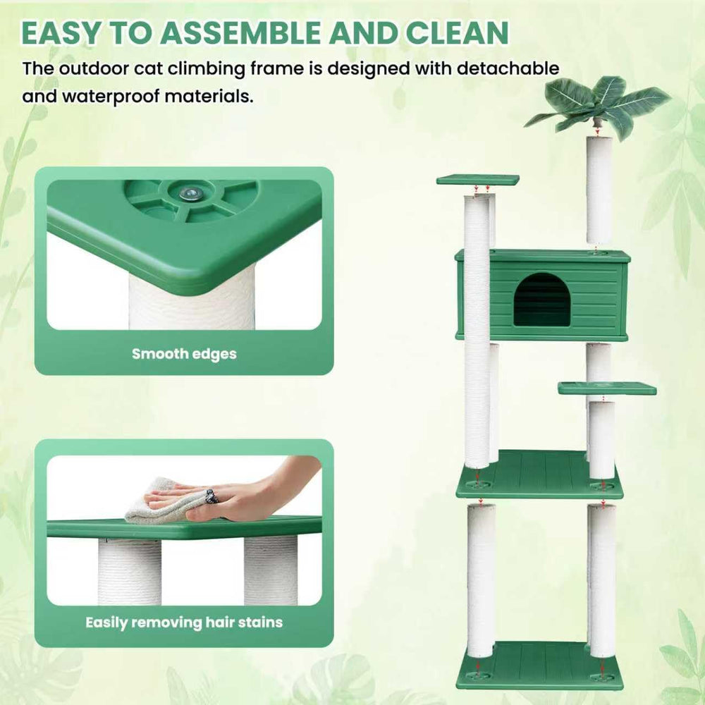 66in Weatherproof Outdoor Cat Tree Tower,Multi Level Large Cat Condo House