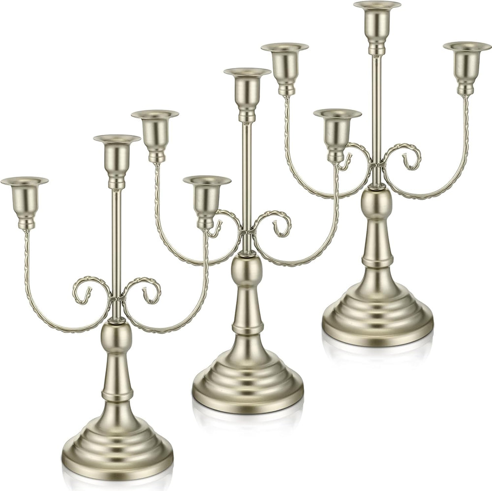 Dandat 3 Pcs 3 Arm Metal Candelabra Candle Holder, Retro, 11.65", Matte
