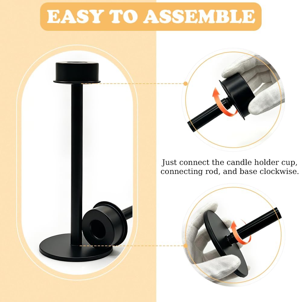 Black Taper Candle Holders Set of 6, Glass Hurricane Candlestick Holders
