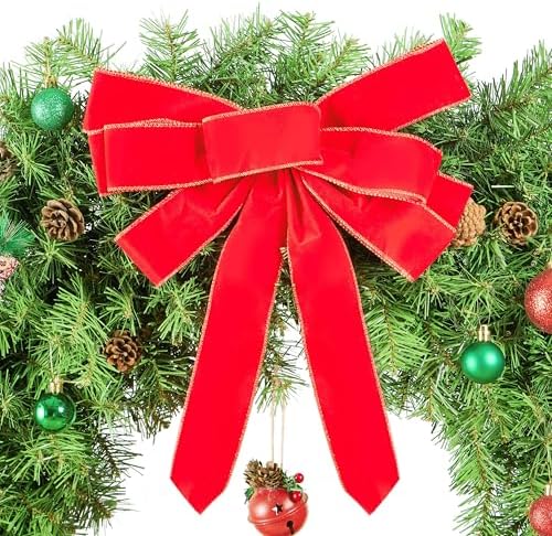 Yaheetech 30in Large Artificial Christmas Wreath, Pre-lit Holiday Accent Decoration with Red Bow, 110 LED Lights & 300 PVC Tips, Metal Structure for Door Wall & Mantel