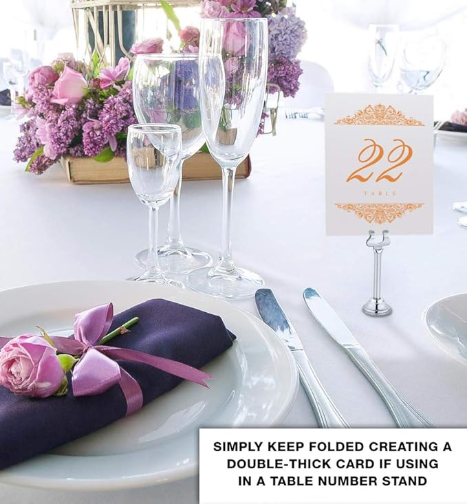 Paisley Wedding Table Numbers (Select Color/Quantity), Champagne, Orange, 1-30, Double Sided, Tent or Use in a Stand, Great for Parties & Restaurants - Made in the USA