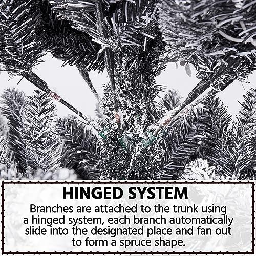Yaheetech 6ft Pre-lit Snow Flocked Pencil Christmas Tree, Black Gradient