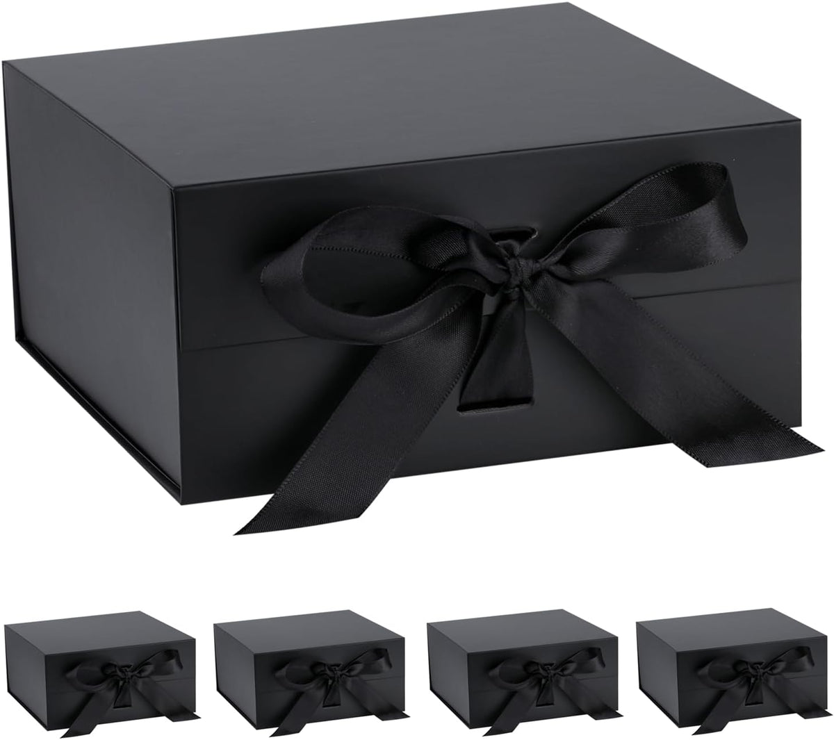 OEMVALATY Black Gift Box,8x8x4 Inches Gift Boxes with Lids for Presents with Magnetic Closure and Ribbon for Wedding,Storage,Birthday(5-Pack)
