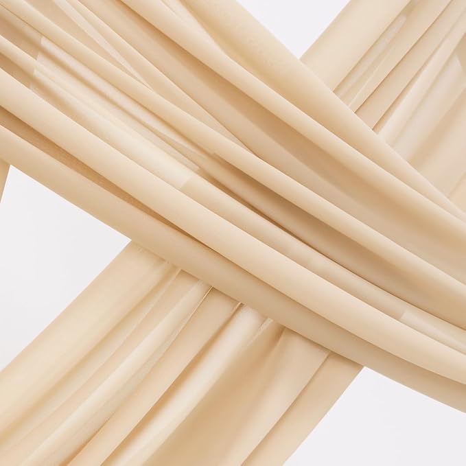 Socomi Wedding Arch Draping Fabric 3 Panels 29" x 19Ft Champagne Sheer Chiffon Curtain Drapes 6 Yards for Wedding Ceremony Birthday Party Decoration