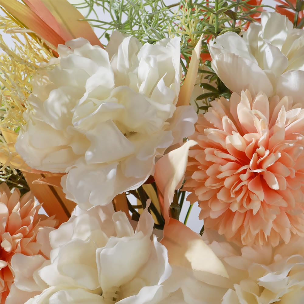 Faux Peony Flowers Arrangement with Vase, 14.5''(Peony White Pink)