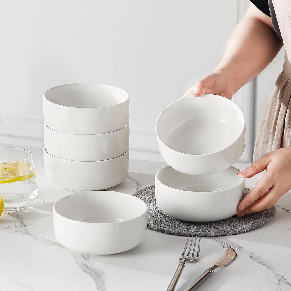 MALACASA 24 OZ Cereal Bowls Set of 6, Ceramic Soup Oatmeal Bowls, White