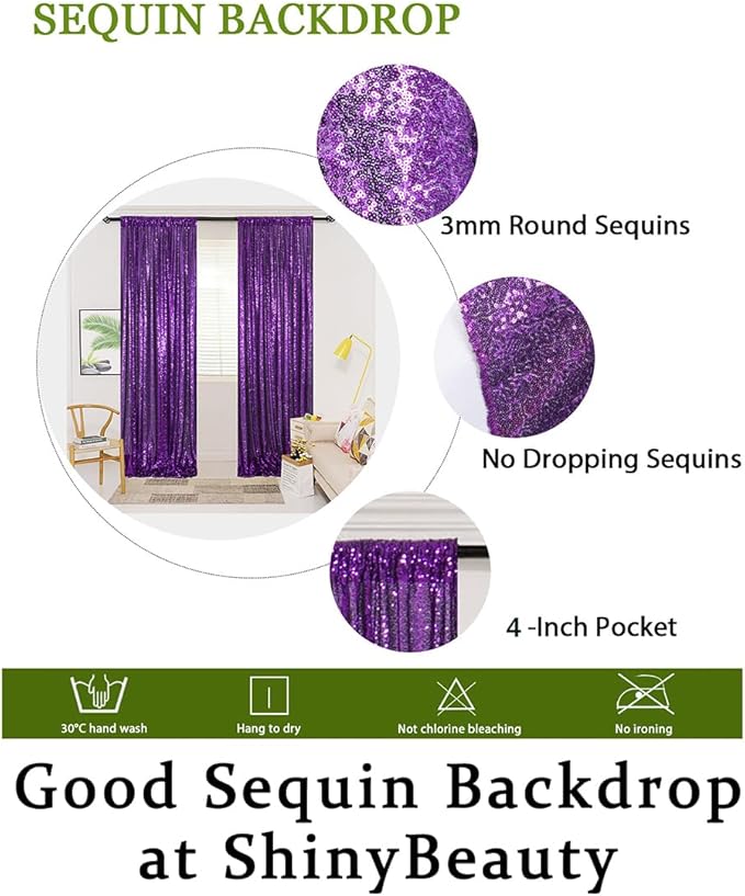 ShinyBeauty Premium Sequin Backdrop Curtain - 4x10ft Purple Wedding Drapes, Glitter Party Decor, Photography Background, Reversible Sparkle Fabric for Events & Home Decor (4FTx10FTx2PC)