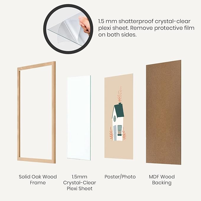 Opposite Wall - 16x16 in - Natural Solid Oak Wood Picture Frame - Lightweight, Versatile & Shatterproof - Wall Hanging Poster or Photo Frame - Wall Decor for Office, Gallery & Home - 2 Pack