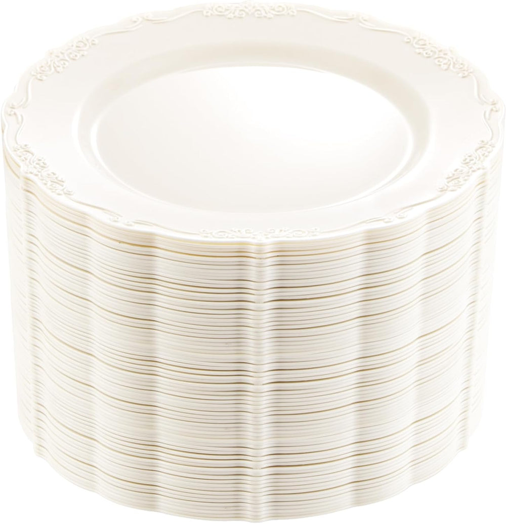 DaYammi 60PCS Ivory Plastic Plates, 7.5 inch Disposable Dessert Plates