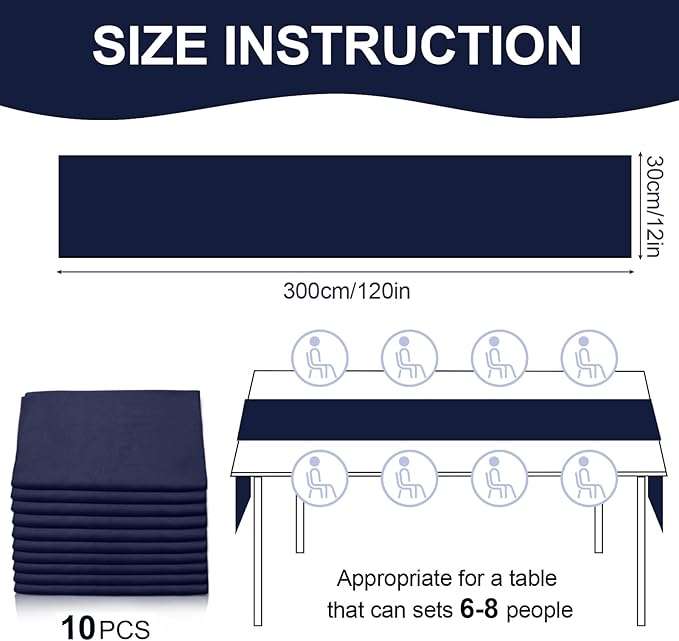 10 Pack 10ft Navy Blue Chiffon Table Runners Wedding Table Runner Sheer Romantic Tulle Table Runner for Christmas Wedding Bridal Tea Party Baby Shower Birthday Party Table Decorations(120 x 12 in)
