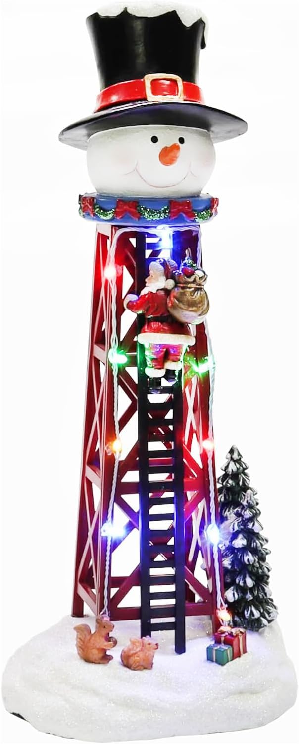 moments in time christmas snowman water tower 12.44”h shown in use