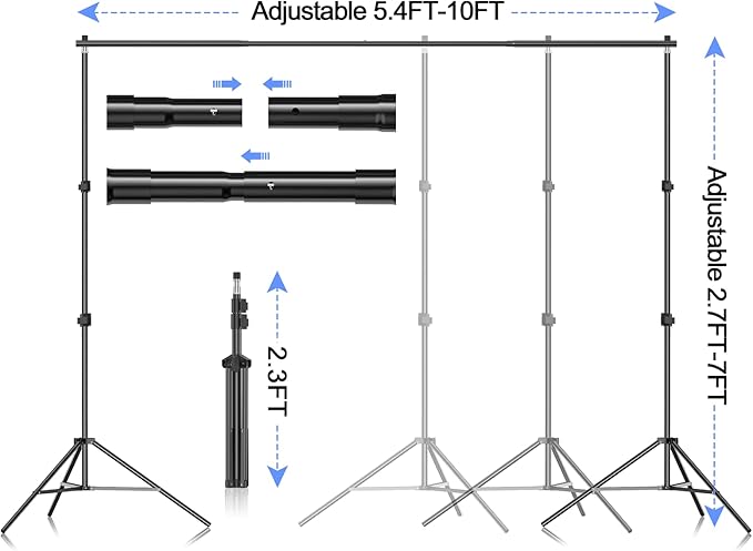 EMART Photo Video Studio Backdrop Stand Kit, 7×10ft Adjustable Photography Support System with Polyester Background(Black/White/Green Screen), Spring Clamps and Carry Bag for Photoshoot (3Pcs)