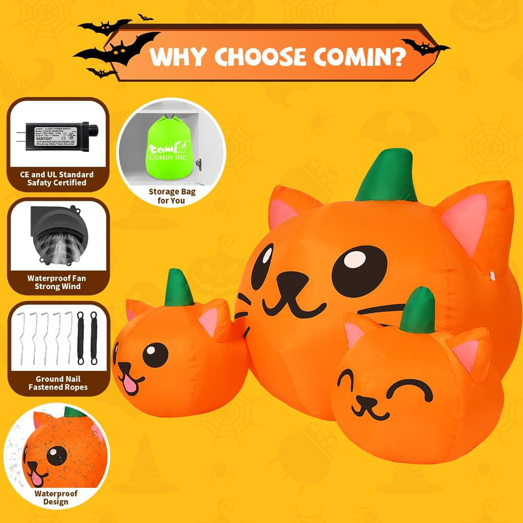 comin halloween inflatable 5ft long three pumpkin cat, package contents