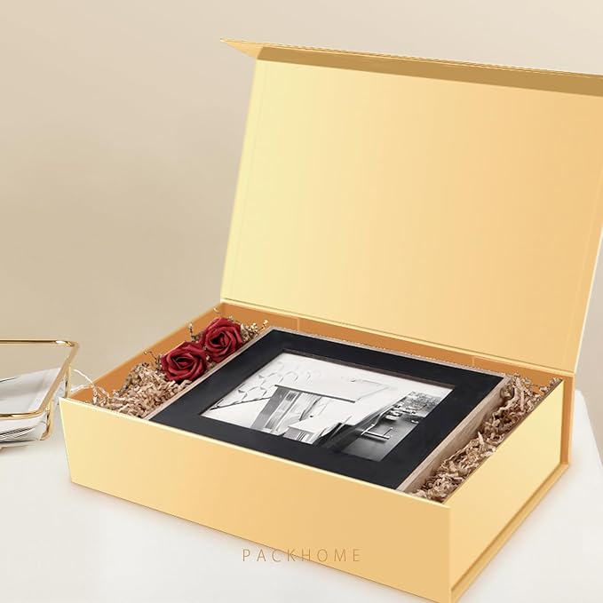 PACKHOME 6 Extra Large Gift Boxes 17.5x11.3x4.3 Inches, Sturdy Shirt Boxes with Magnetic Lids for Clothes and Large Gifts (Glossy Gold)