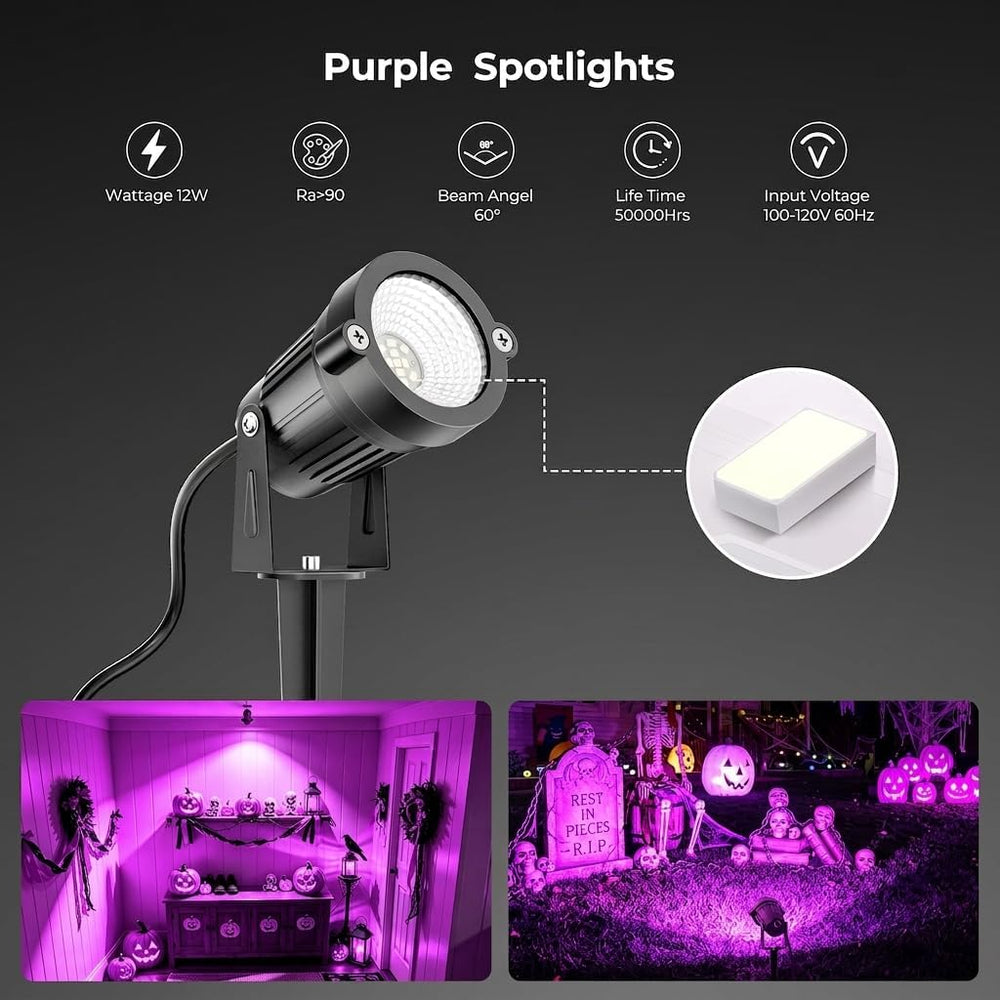 Onforu 12W Purple LED Outdoor Halloween Spotlights for Yard