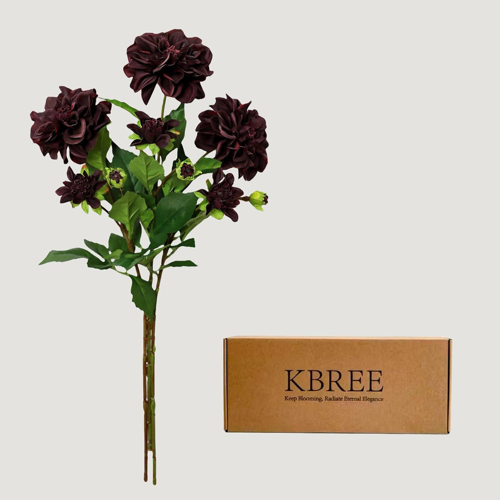 KBREE Real Touch Dahlia Artificial Flowers, 3 Pcs, 24.3” Long Stem Faux Dahli...