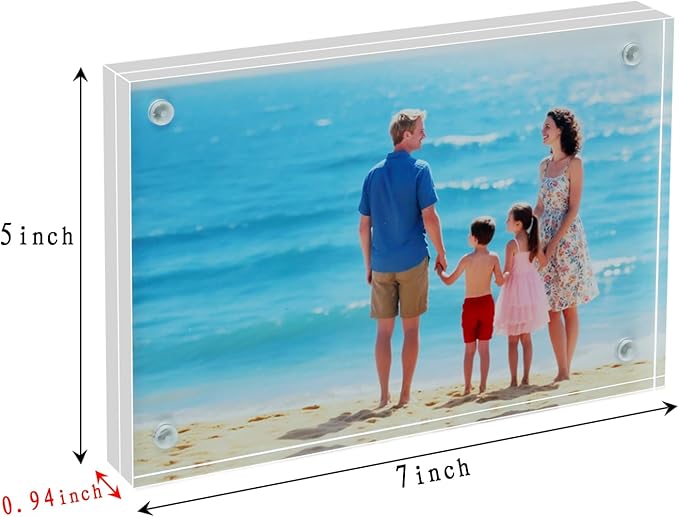 5×7 Acrylic Photo Frames 3 Pack,12mm+12mm Thick Magnetic Double Sided Free-Standing Transparent Picture Frame for Tabletop Display. (Transparent, 5X7)