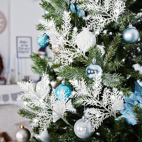 Cindeer 100 Pcs Christmas Tree Picks Sprays Glitter 10.2 in,White