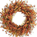 24 Inch Fall Wreaths for Front Door Wreath with Flowers,Grain,Eucalyptus Leaves Autumn Wreath for Front Door Wall Home Harvest Thanksgiving Decor