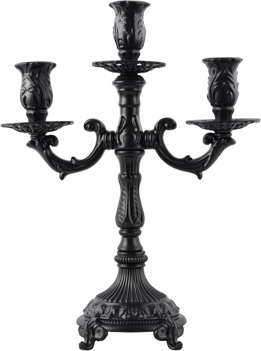3-Arm Metal Candelabra, Black Halloween Centerpiece Taper Holder