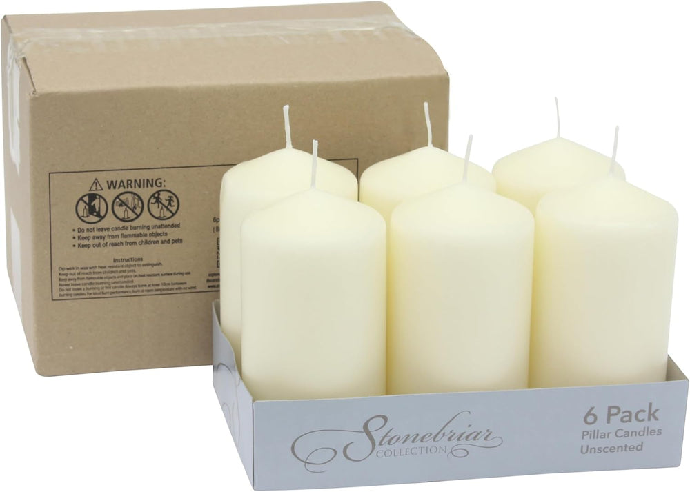 Stonebriar Unscented Pillar Candles – 65 Hour Burn Time, Long-Lasting Wax Can...