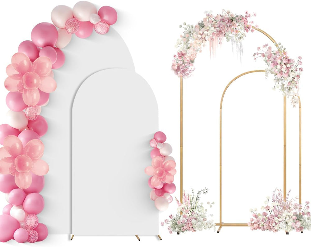 Wedding Arch Backdrop Stand Set of 2 With White Cover (6FT+5FT)