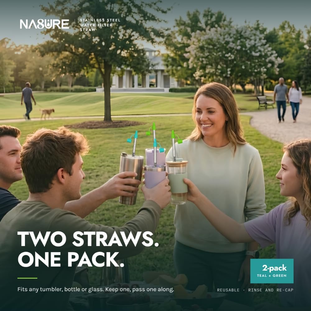 Microplastic Filter Straw 2 Pack | Stainless Steel Water Filter Straw, Hollow...