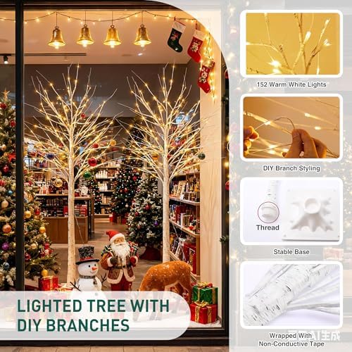 6FT White Birch Tree with Lights,Lighted Birch Tree for Holiday Decor,2PCS