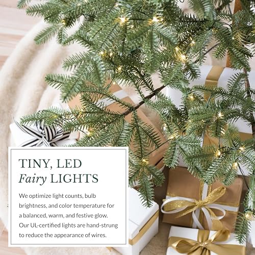 Balsam Hill 9ft Pre-Lit Alpine Balsam Fir - Sparse Artificial Christmas Tree with 600 Clear LED Fairy Lights, Pre-Fluffed Memory Wire Branches & Easy Plug Technology for Statement Spaces