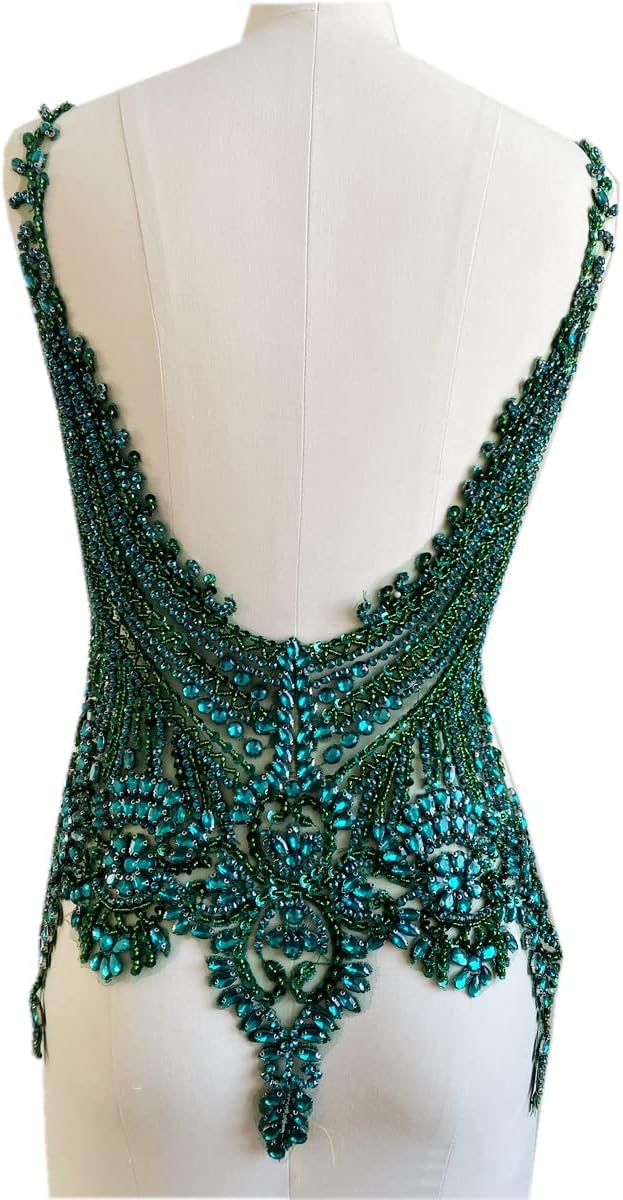 Handmade 16 colour rhinestones lace bodice applique sew on beads sequins trim...