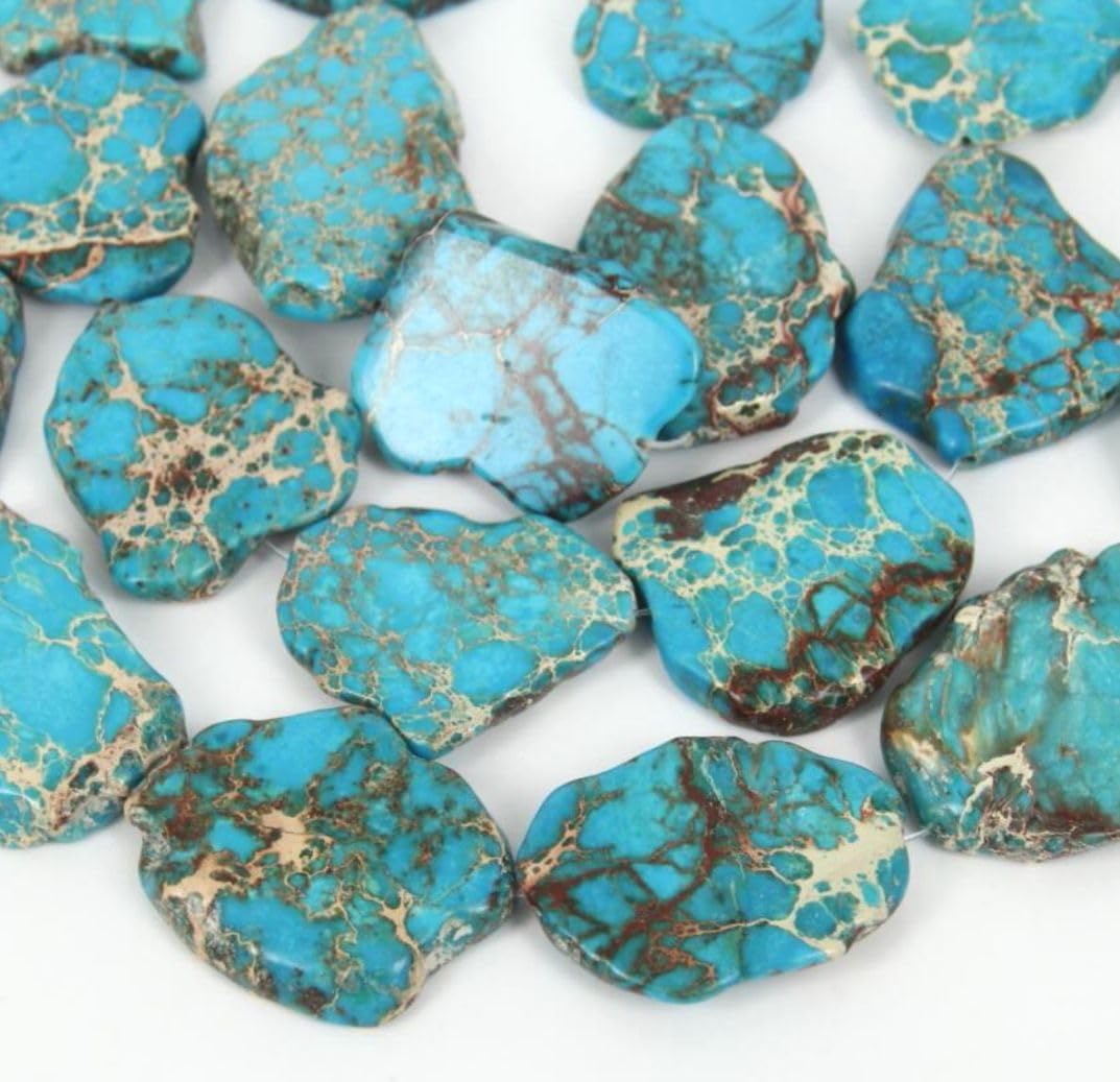 20pcs Adabele Natural Grade A Turquoise Blue Impression Aqua Terra Jasper Gemstone Flat Slab Beads 15-45mm
