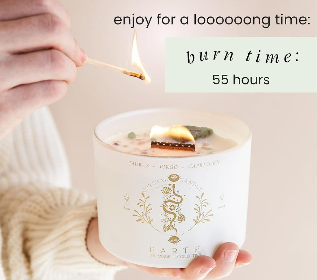 Taurus, Virgo, Capricorn Gifts for Women, Wood Wick Crystal Soy Candle