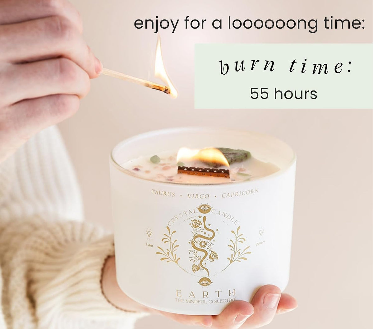 Taurus, Virgo, Capricorn Gifts for Women, Wood Wick Crystal Soy Candle
