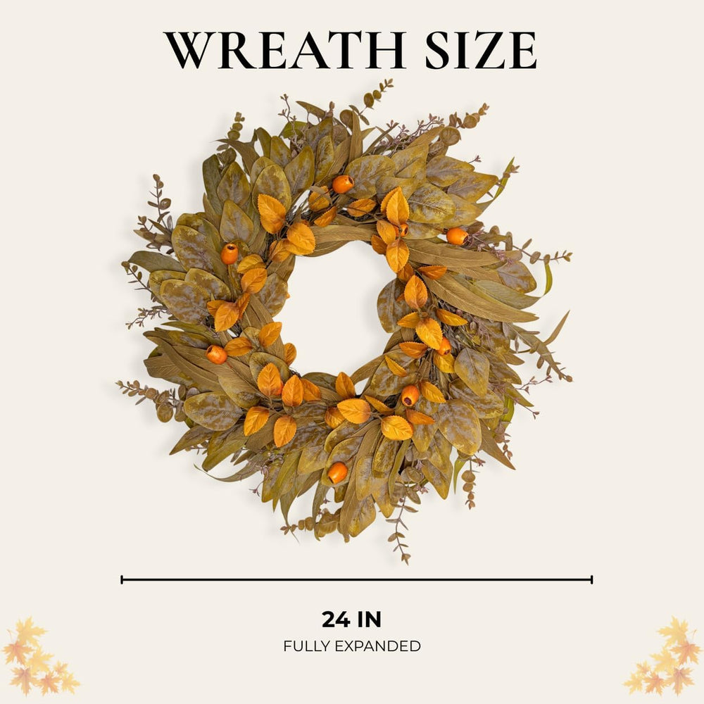 24 Inch Thanksgiving Wreaths for Front Door, Eucalyptus Fall Door Wreath