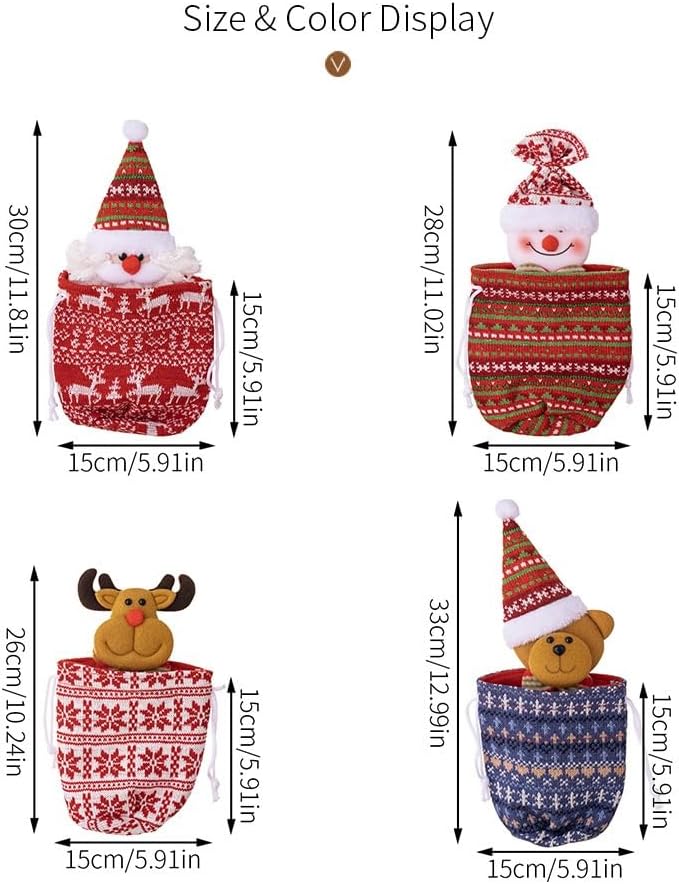 LASIYUAN 8 Pcs Christmas Small Drawstring Bag Gift Wrap Bags，Christma Doll St...