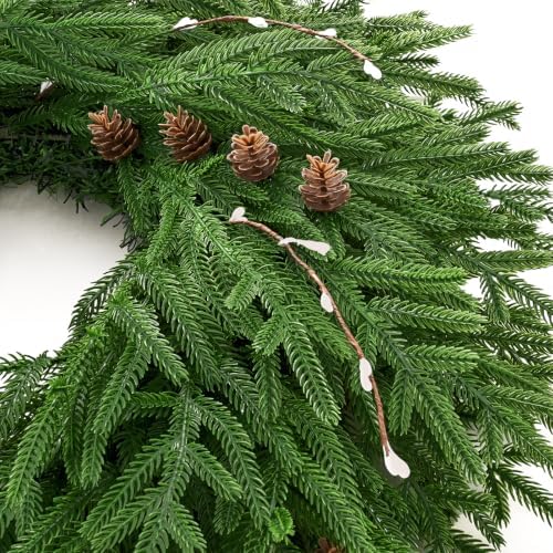 2 Pack 26'' Christmas Wreath with Lights for Front Door Norfolk Pine Wreath