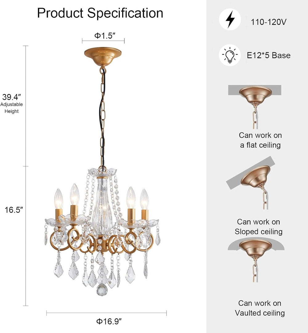 Crystal Chandelier, 5-Light Chandelier for Dining Room Light Fixture, K9 Crys...