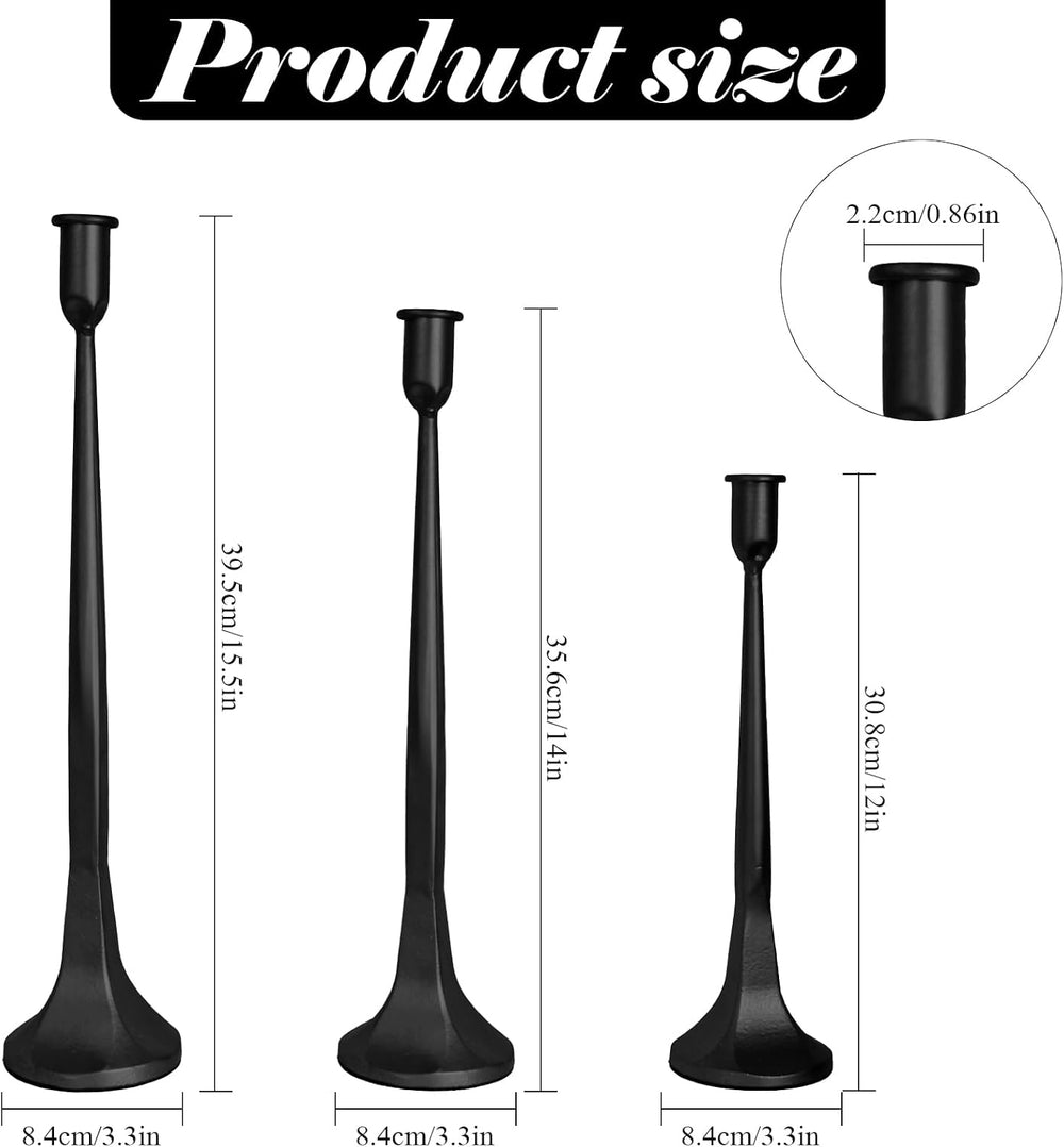 Black Taper Candle Holders Set of 3, Tall Candlesticks