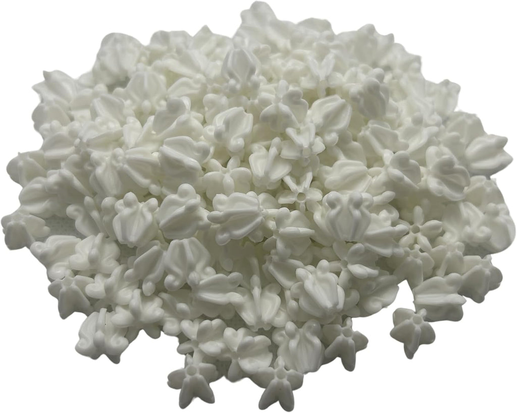 500 PCS Medium Plastic Crown Flower Beads for Jewelry Making, DIY, Garland, Craft Supplies (White)